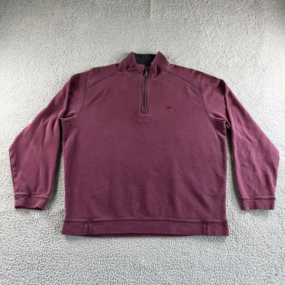 Tommy Bahama Sweater Mens Extra Large Maroon Red Pullover 1/4 Zip Pima Cotton